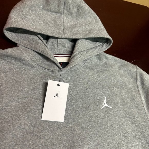 Jordan Mens Gray Heather Essential Fleece Long Sleeve Pockets Pullover Hoodie - Picture 2 of 5